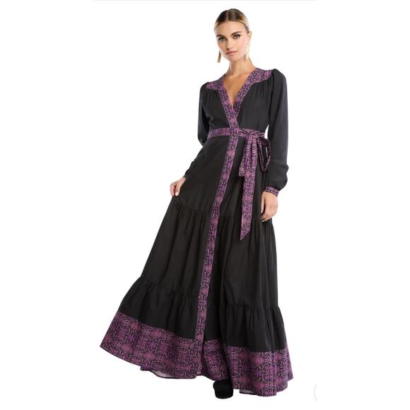 Allison New York Madison Full Wrap Black & Purple Maxi‎ Dress Size Medium - Picture 3 of 14